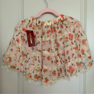 Feminine Floral Women Kawaii Skirt with lace and ruffles